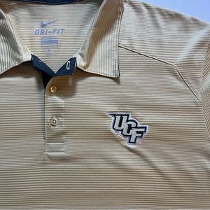 Mens Nike Golf Dri-Fit Striped Performance Gold Polo Shirt Large UCF Knights AB2